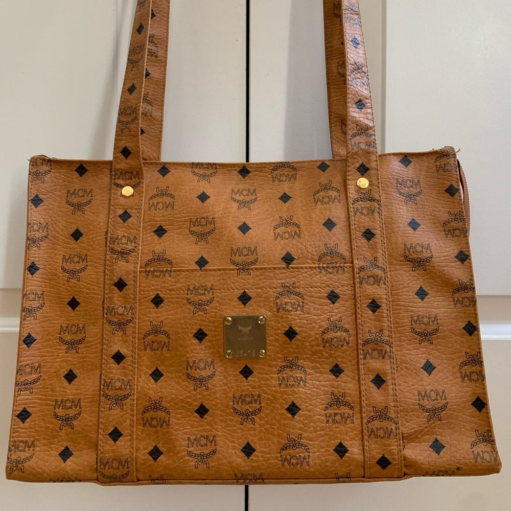 MCM Cognac Monogram Visetos Shopper Tote